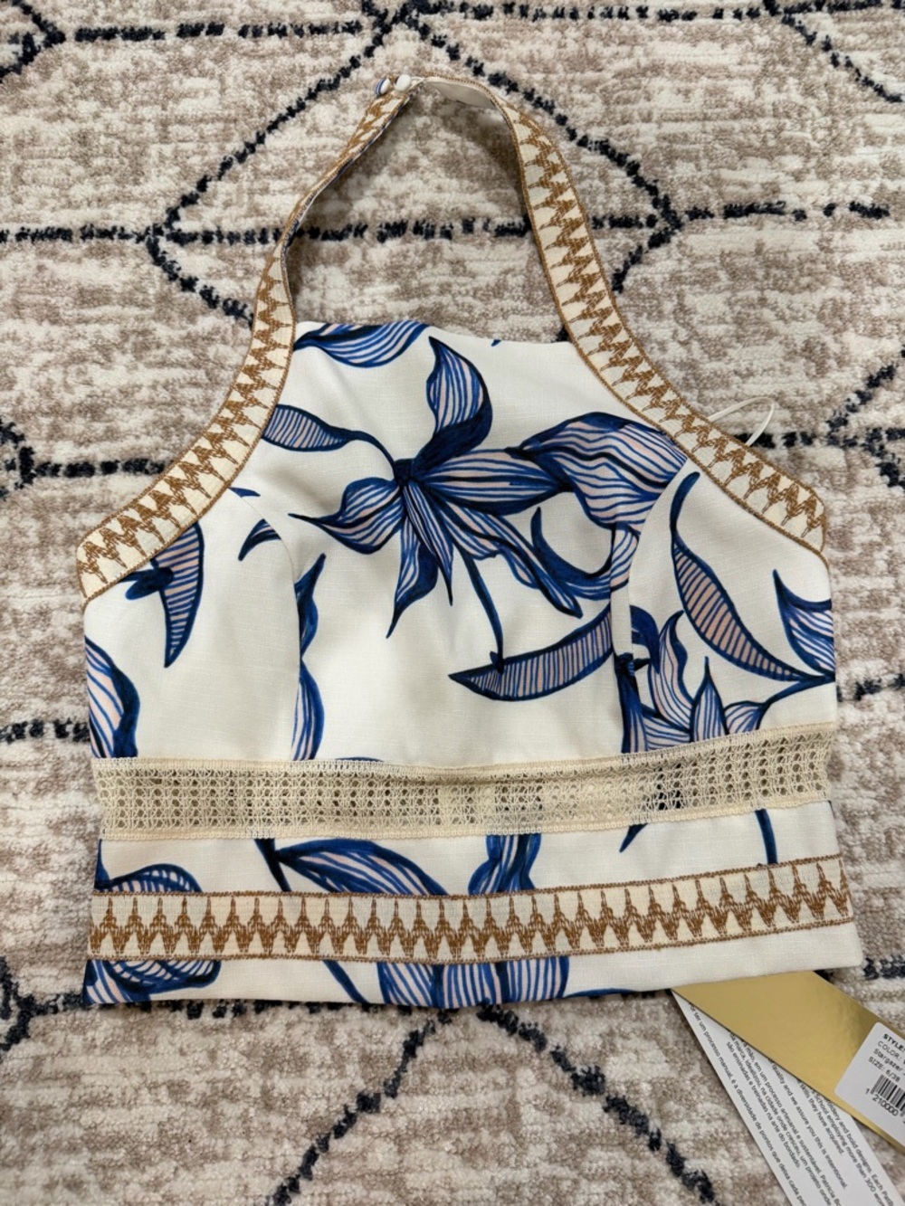 PatBO White Stargazer Jute Trim Halter Top
